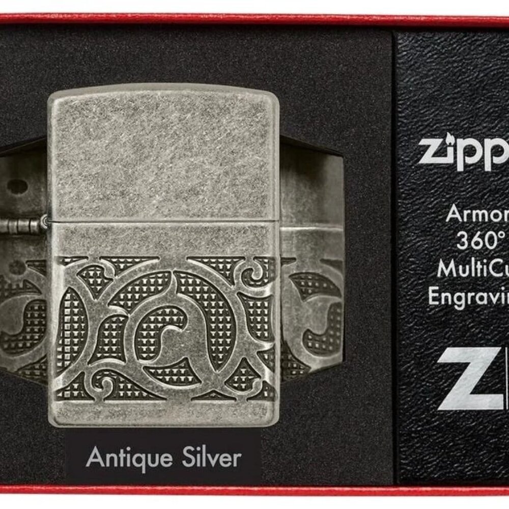 Gorgeous Medieval Antique Silver Plate Armor Carved Zippo Lighter
